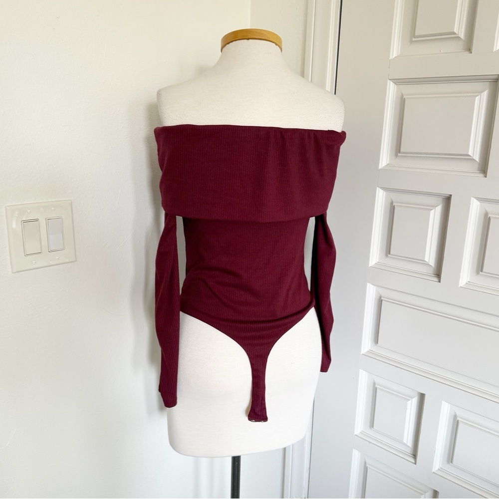 NWT AFRM x Nordstrom Maroon Bodysuit Off-the-shoulder Ribbed Small & Medium - Picture 4 of 16